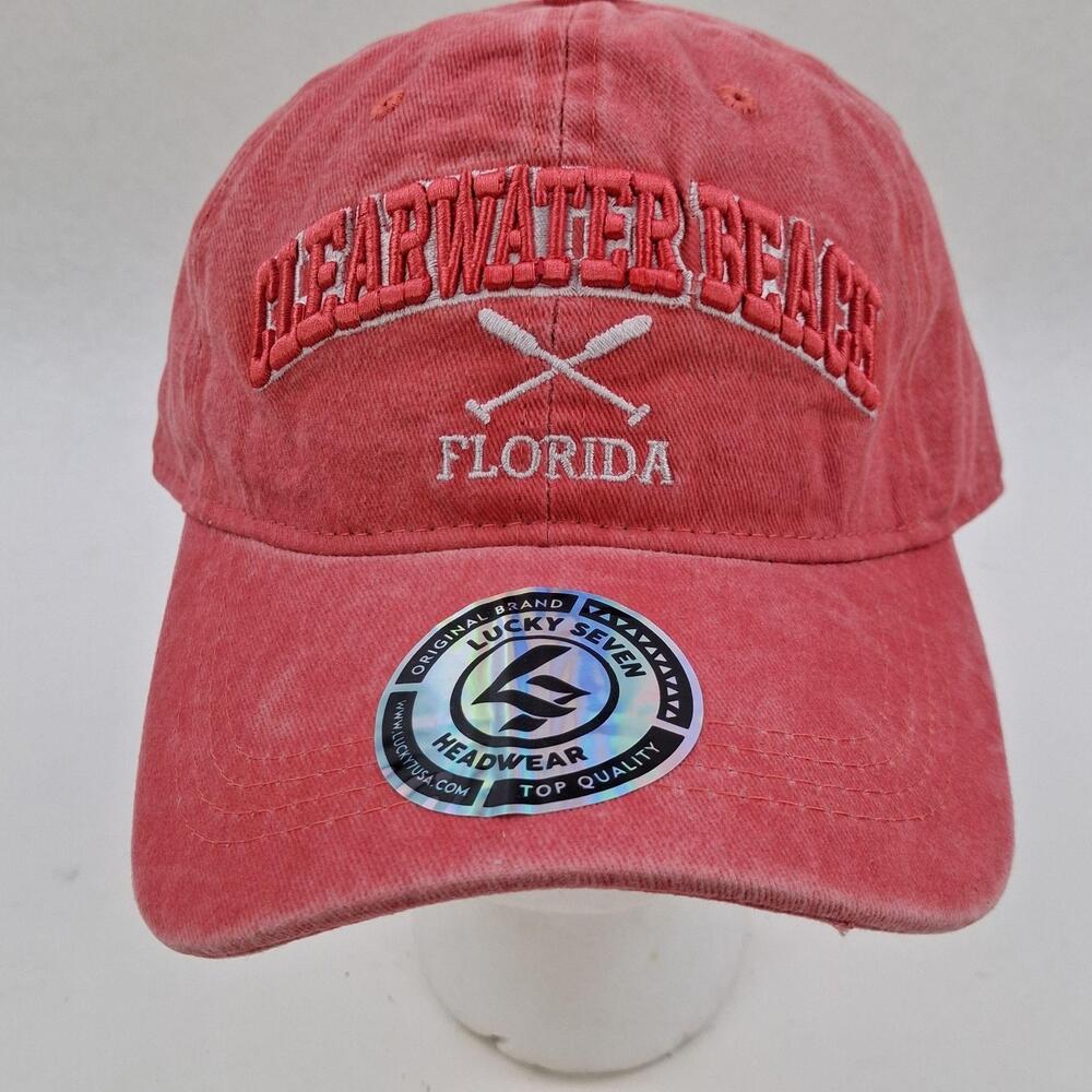 Clearwater Beach Florida Hat Cap Strap Back One Size Pink Embroidered Mens